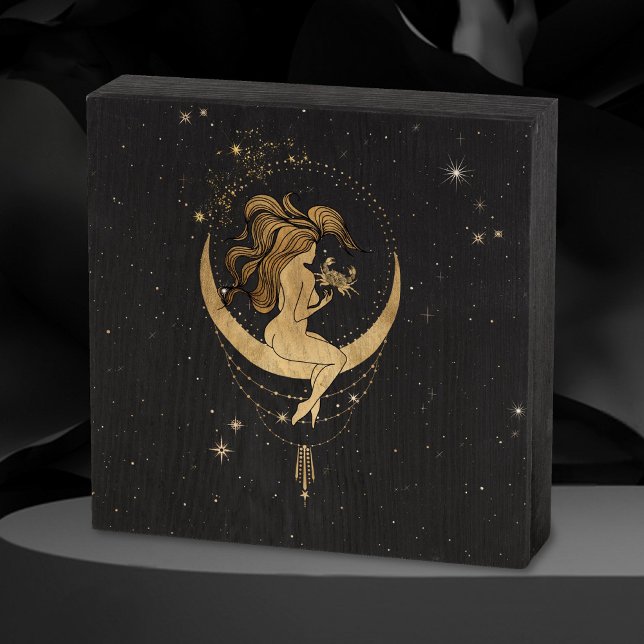 Zodiac Goddess | Cosmic Gold Cancer Astrology Wooden Box Sign (Creator Uploaded)