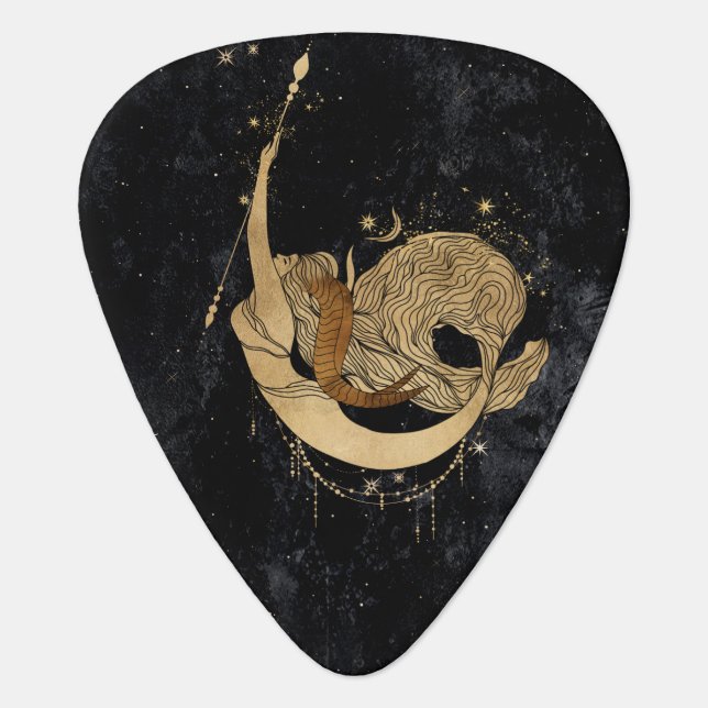 Zodiac Goddess | Cosmic Gold Capricorn Astrology Guitar Pick (Front)