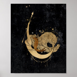 Zodiac Goddess Cosmic Gold Capricorn Astrology Poster