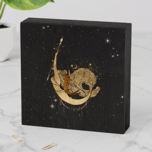 Zodiac Goddess  Cosmic Gold Capricorn Astrology Wooden Box Sign