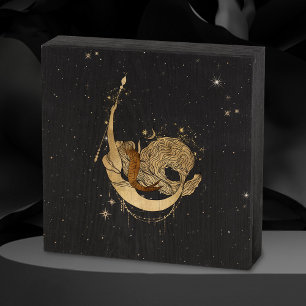 Zodiac Goddess   Cosmic Gold Capricorn Astrology Wooden Box Sign