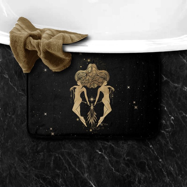 Zodiac Goddess | Cosmic Gold Gemini Astrology Bath Mat (Creator Uploaded)