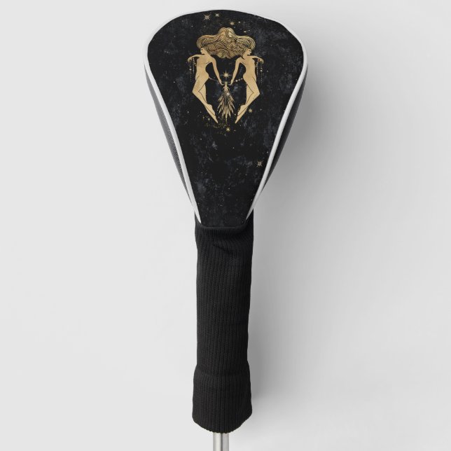 Zodiac Goddess | Cosmic Gold Gemini Astrology Golf Head Cover (Front)