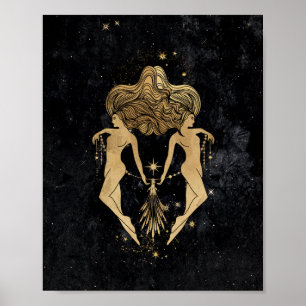 Zodiac Goddess Cosmic Gold Gemini Astrology Poster