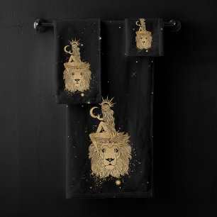 Zodiac Goddess Cosmic Gold Leo Astrology Bath Towel Set