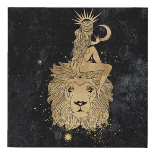 Zodiac Goddess  Cosmic Gold Leo Astrology Faux Canvas Print