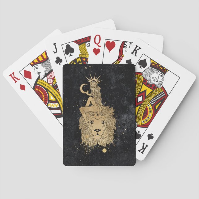 Zodiac Goddess | Cosmic Gold Leo Astrology Poker Cards (Back)