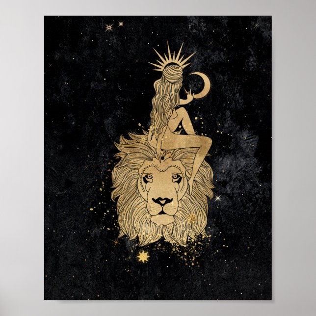 Zodiac Goddess | Cosmic Gold Leo Astrology Poster (Front)