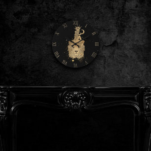Zodiac Goddess   Cosmic Gold Leo Astrology Round Clock