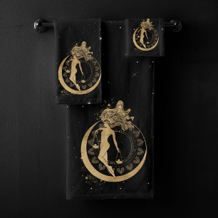 Zodiac Goddess Cosmic Gold Libra Astrology Bath Towel Set