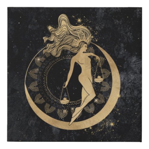 Zodiac Goddess  Cosmic Gold Libra Astrology Faux Canvas Print