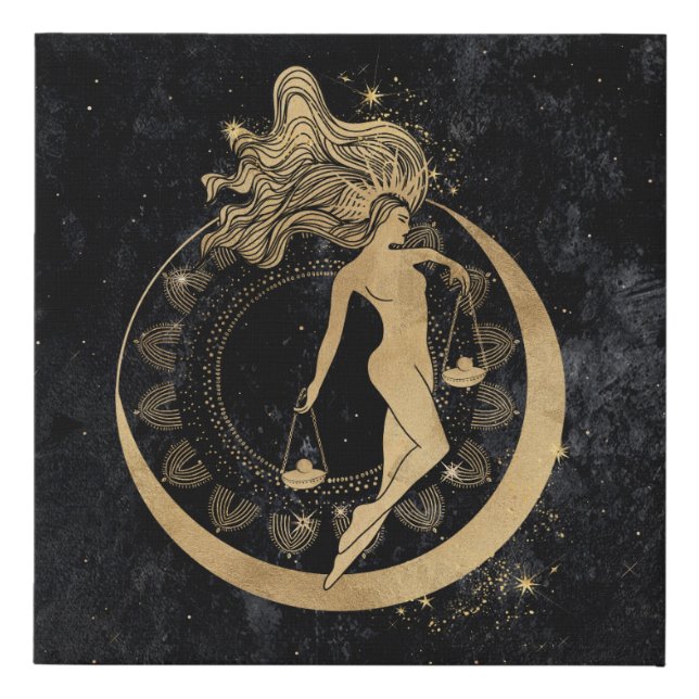 Zodiac Goddess | Cosmic Gold Libra Astrology Faux Canvas Print (Front)