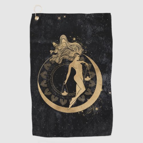 Zodiac Goddess  Cosmic Gold Libra Astrology Golf Towel