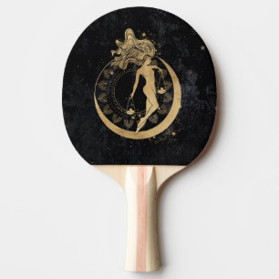 Zodiac Goddess Cosmic Gold Libra Astrology Ping Pong Paddle