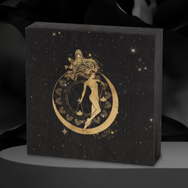 Zodiac Goddess | Cosmic Gold Libra Astrology Wooden Box Sign (Creator Uploaded)
