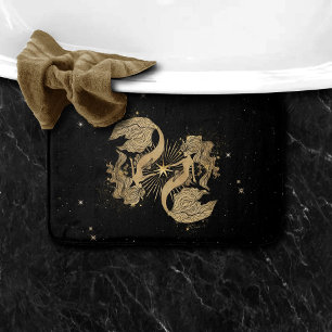 Zodiac Goddess Cosmic Gold Pisces Astrology Bath Mat
