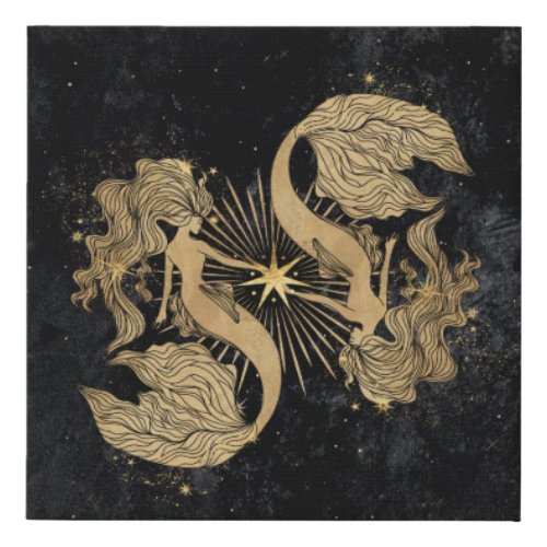 Zodiac Goddess  Cosmic Gold Pisces Astrology Faux Canvas Print