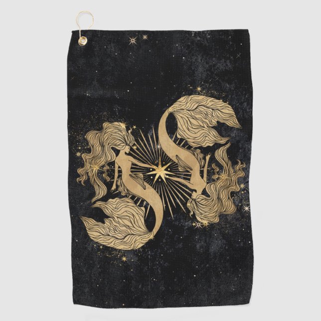 Zodiac Goddess | Cosmic Gold Pisces Astrology Golf Towel (Front)