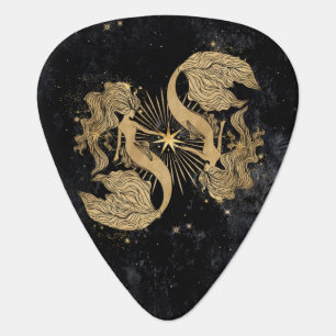 Zodiac Goddess   Cosmic Gold Pisces Astrology Guitar Pick