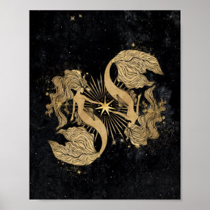 Zodiac Goddess Cosmic Gold Pisces Astrology Poster