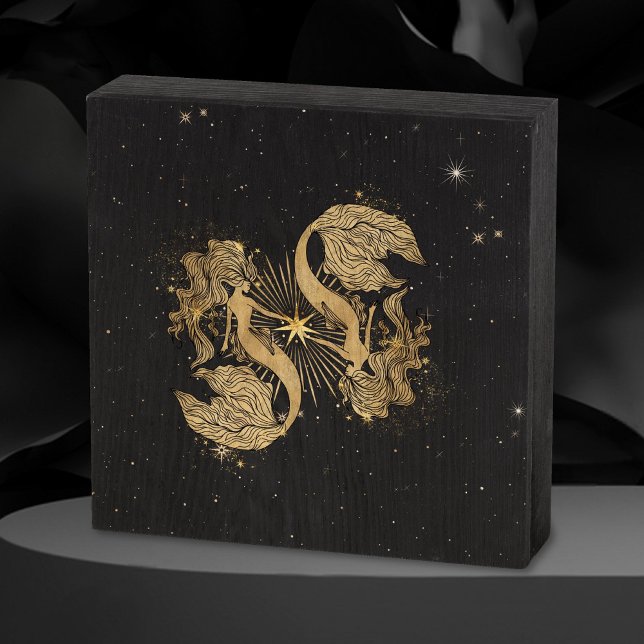 Zodiac Goddess | Cosmic Gold Pisces Astrology Wooden Box Sign (Creator Uploaded)