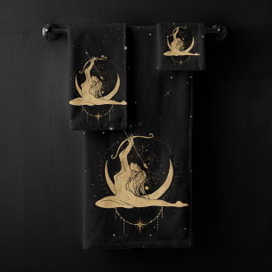 Zodiac Goddess Cosmic Gold Sagittarius Astrology Bath Towel Set