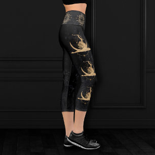 Zodiac Goddess Cosmic Gold Sagittarius Astrology Capri Leggings