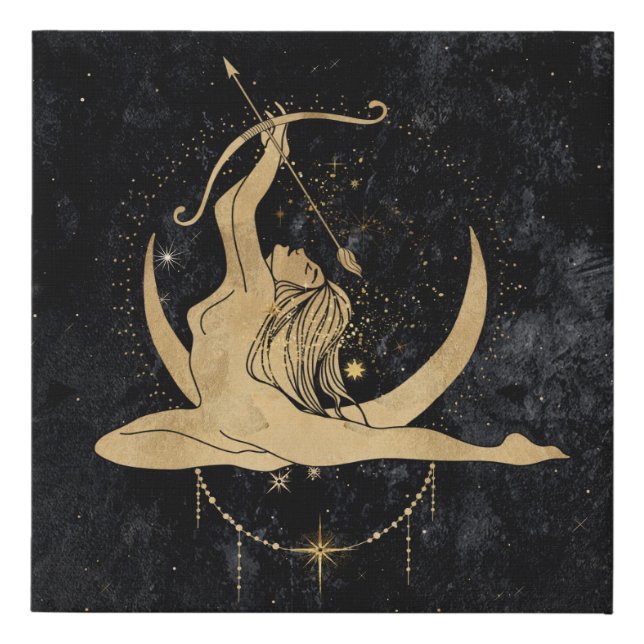 Zodiac Goddess | Cosmic Gold Sagittarius Astrology Faux Canvas Print (Front)