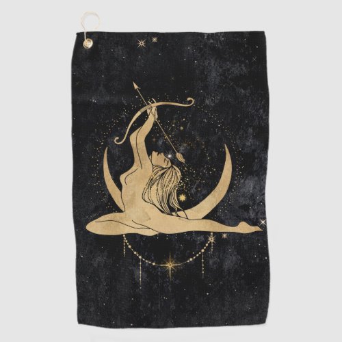 Zodiac Goddess  Cosmic Gold Sagittarius Astrology Golf Towel