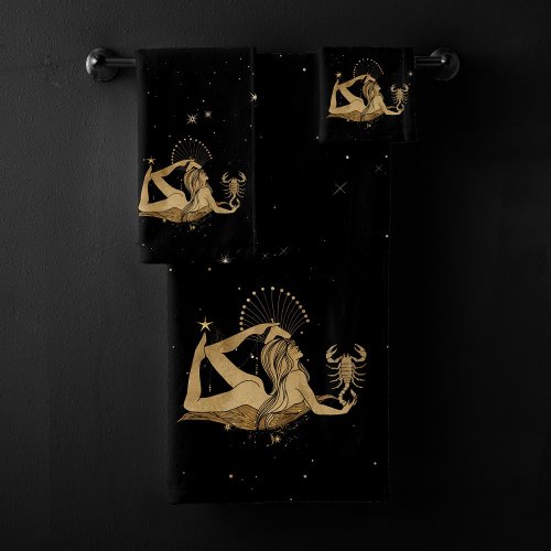 Zodiac Goddess  Cosmic Gold Scorpio Astrology Bath Towel Set