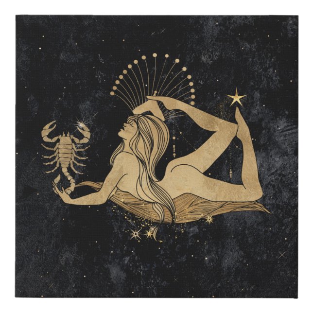Zodiac Goddess | Cosmic Gold Scorpio Astrology Faux Canvas Print (Front)