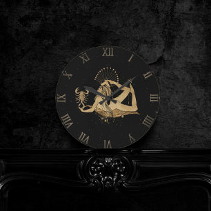 Zodiac Goddess Cosmic Gold Scorpio Astrology Round Clock