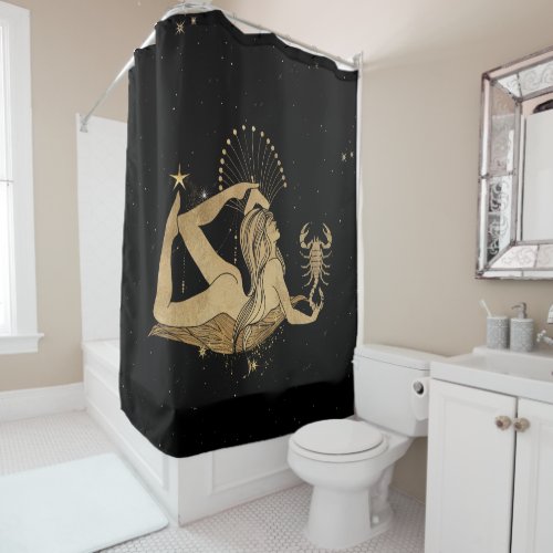 Zodiac Goddess  Cosmic Gold Scorpio Astrology Shower Curtain