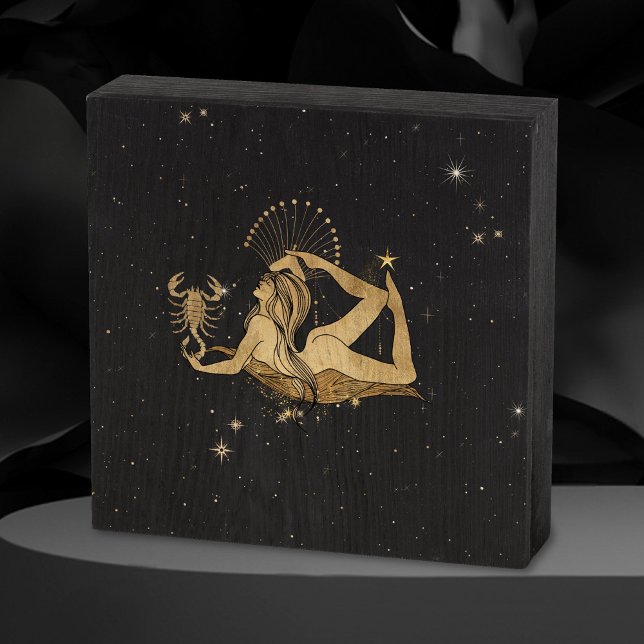 Zodiac Goddess | Cosmic Gold Scorpio Astrology Wooden Box Sign (Creator Uploaded)