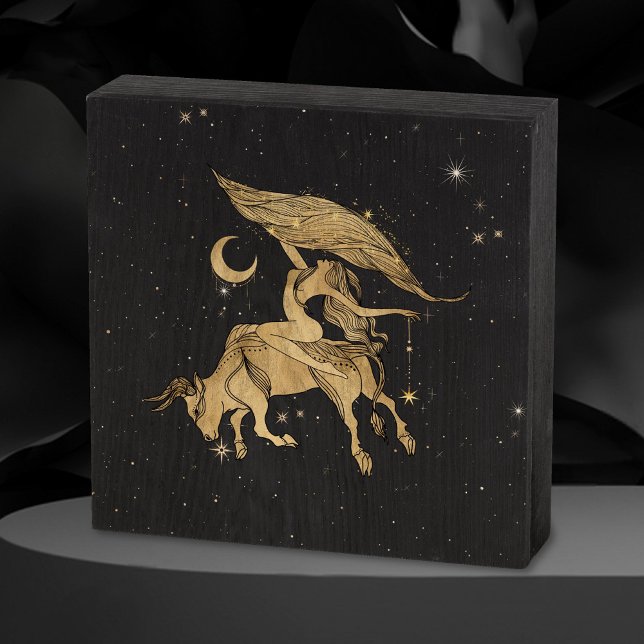 Zodiac Goddess | Cosmic Gold Taurus Astrology Wooden Box Sign (Creator Uploaded)