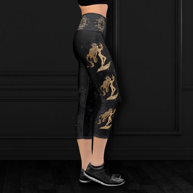 Zodiac Goddess | Cosmic Gold Virgo Astrology Capri Leggings (Creator Uploaded)