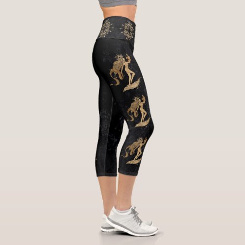 Zodiac Goddess  Cosmic Gold Virgo Astrology Capri Leggings