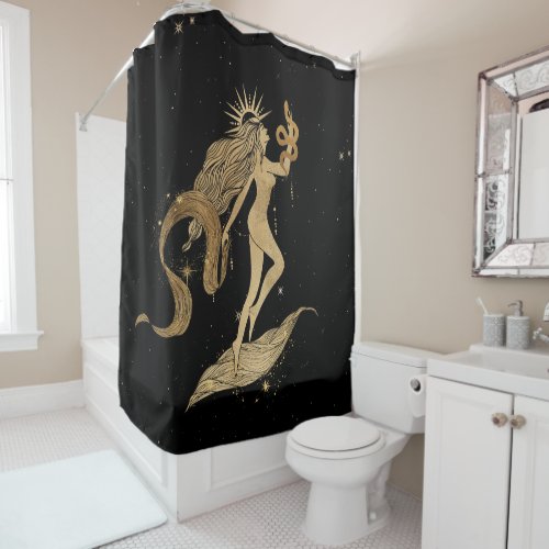 Zodiac Goddess  Cosmic Gold Virgo Astrology Shower Curtain