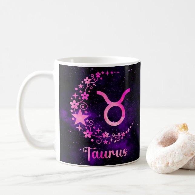 Zodiac Horoscope Taurus Design Coffee Mug Cup (With Donut)