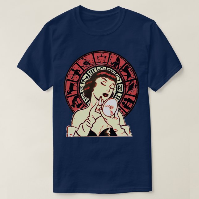 Zodiac Horoscope woman putting on lipstick T-Shirt (Design Front)