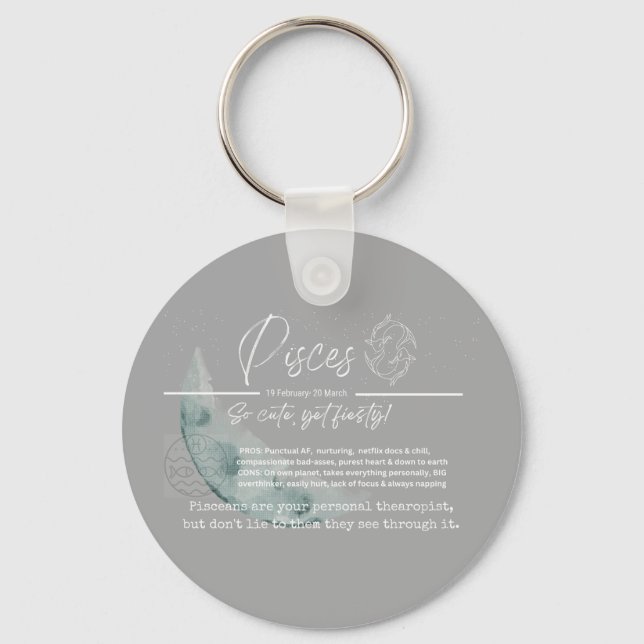 Zodiac key ring, badges- Pisces Keychain (Front)