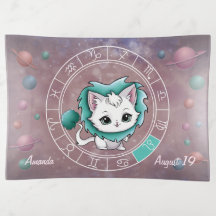 Zodiac Leo Cute Cat, Wheel, Planets, Astrology