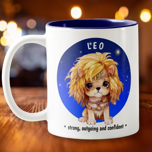Zodiac Leo Cute Watercolor Dog custom name date Two_Tone Coffee Mug