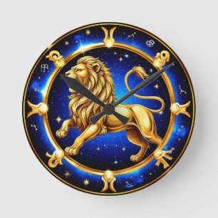 Zodiac Leo Emblem Round Clock