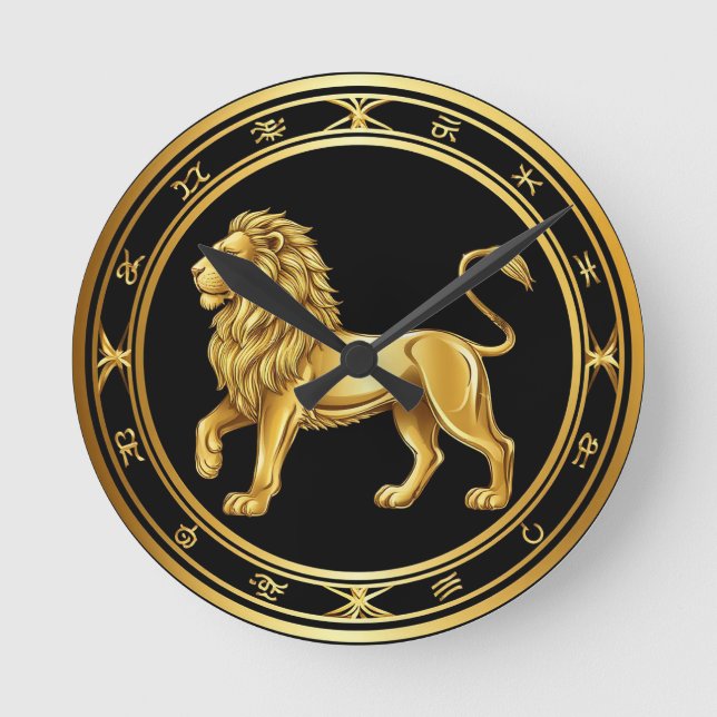 Zodiac Leo Emblem Round Clock (Front)