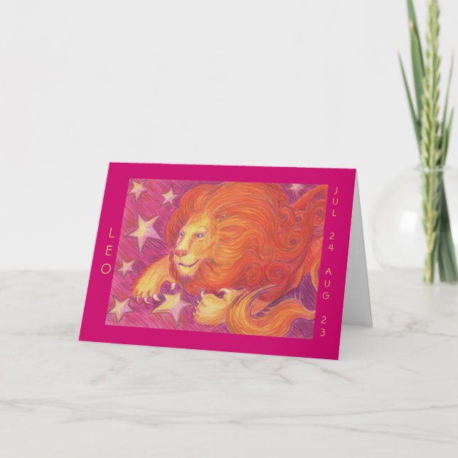 Zodiac Leo 'Happy Birthday' greetings card (Front)