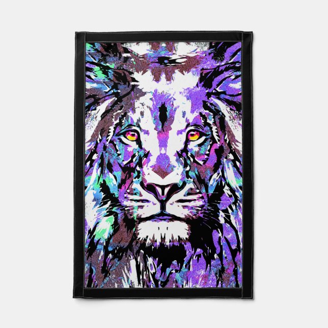 Zodiac Leo - Lion Portrait Drawing - Lion Pennant  (Front)
