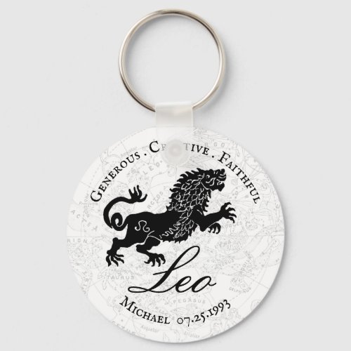 Zodiac Leo Personality Black White Vintage Custom Keychain