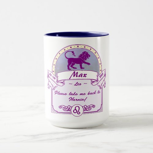 Zodiac Leo Purple Ribbon Frame Name Mug