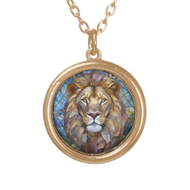 Zodiac - Leo the Lion Cufflinks Gold Plated Necklace (Front)